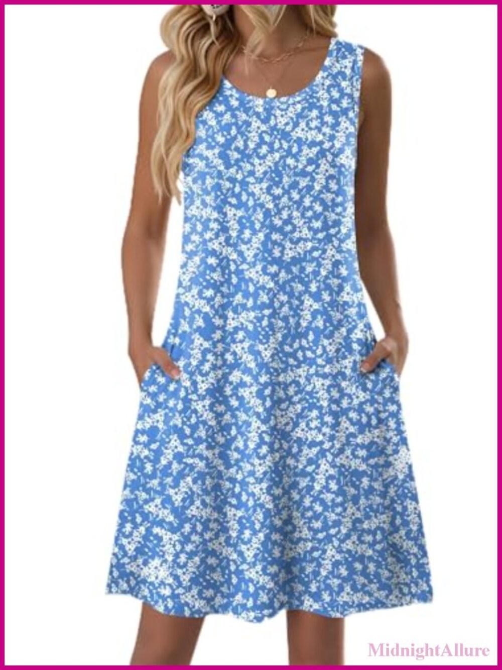 Sleeveless A-Line T-Shirt Dress with Pockets, Casual Summer Mini Dress